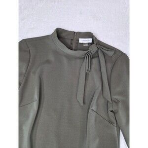 Calvin Klein Dress Sz 8 Olive Green Mock Neck Bow Long Sleeve Sheath Career Mini